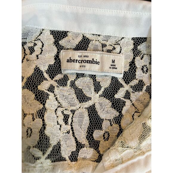 Abercrombie Kids Top Girl Size Medium Ivory Floral Lace Button-Down Shirt Blouse - Picture 4 of 10